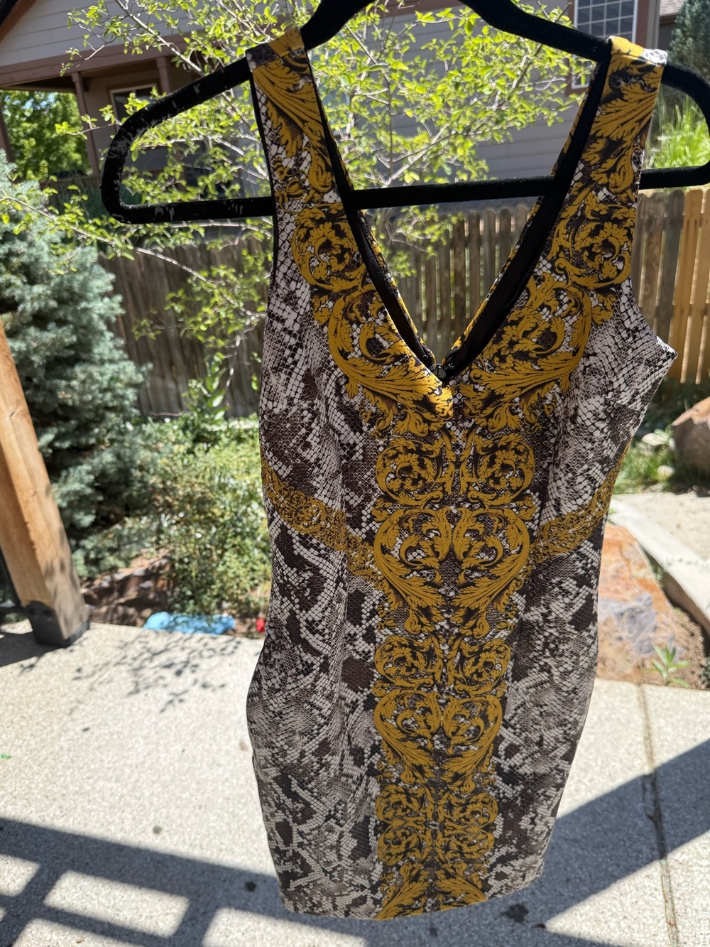 Guess Yellow Baroque & Snake-Print Mini Dress